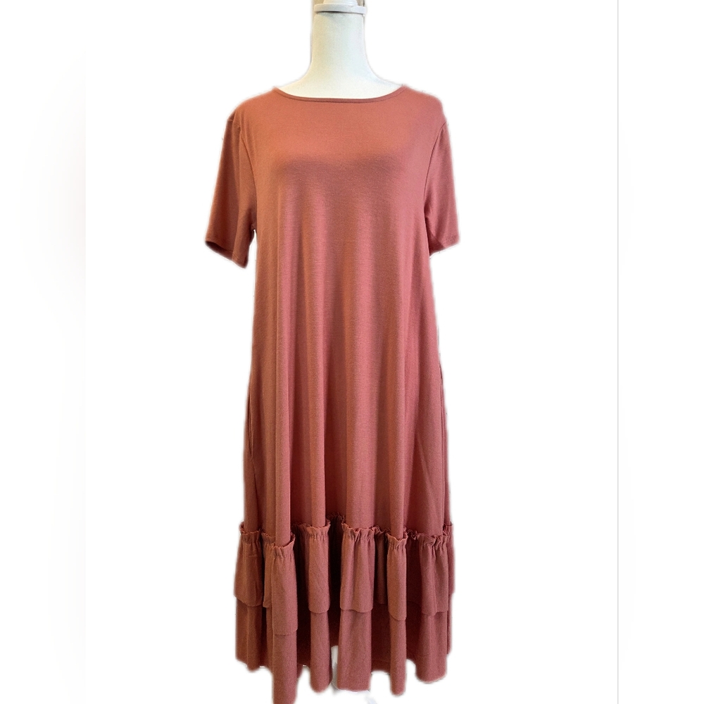 Zenana Outfitters Dusty Rose Ruffle-Tier Midi Dress